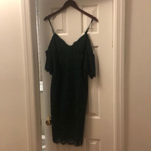 Green lace Bardot cold shoulder dress size M /8